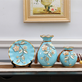 欧式陶瓷花瓶三件套客厅现代简约创意摆件玄关酒柜家居镶钻装饰u.