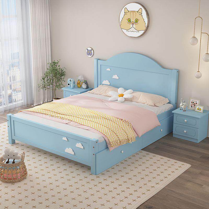 一米五公主床儿童实木床粉色一米二男孩女孩网红单人抽屉床护栏床