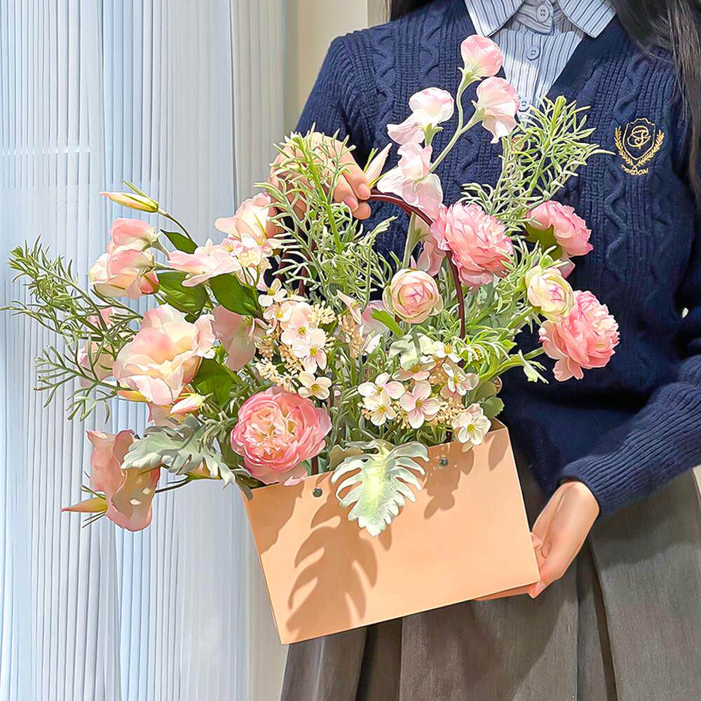 彷真花篮礼物手提花艺摆件客厅卧室ins风插花假花彷真花摆设装饰