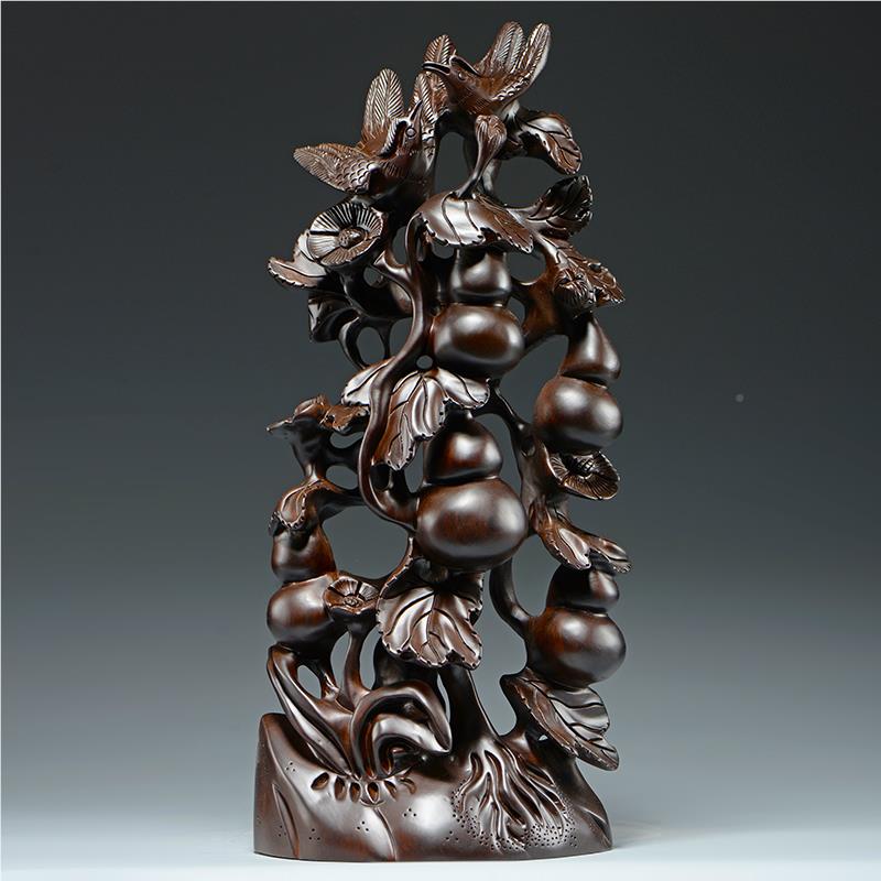 黑檀雕五福临门根木雕摆件雕刻业工艺品家居客乔GG621厅装饰品开