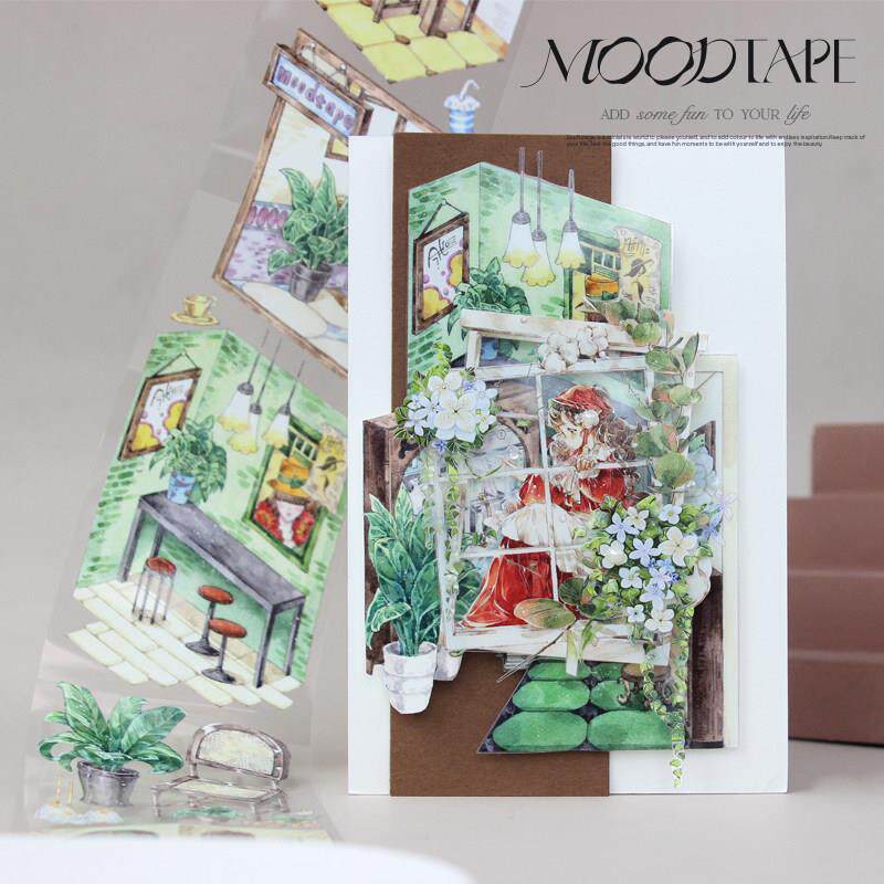 moodtape.回忆小屋造景原创手账胶带咕卡贴纸pet和纸景物胶带文具