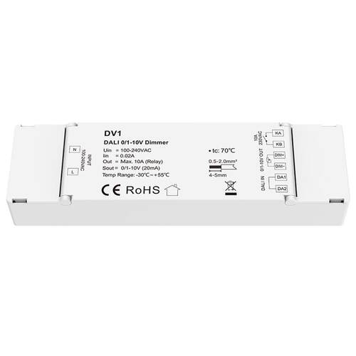 DV1 DALI0/1-10V调光器10A电流⼲接点继电器输出 AC100-240V输入