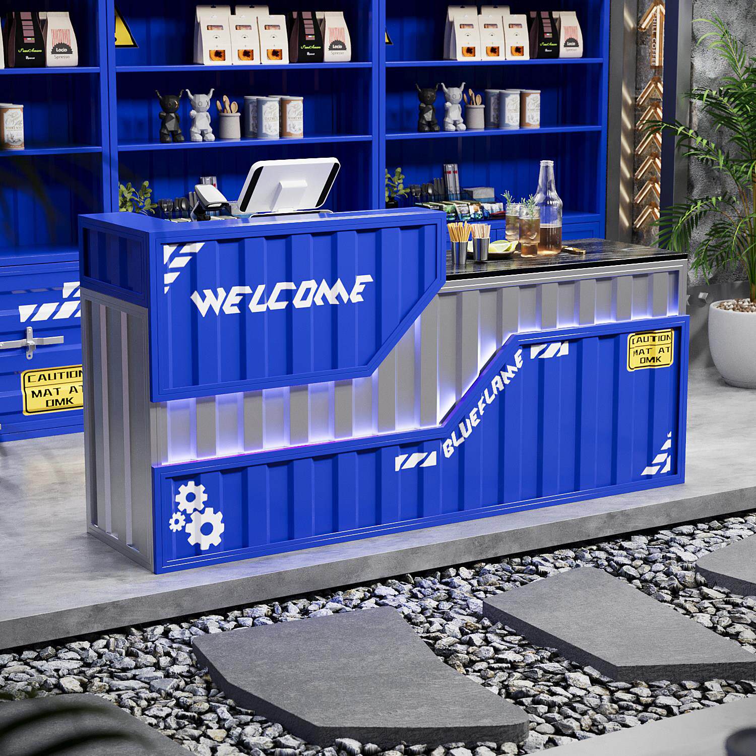 工业风吧台收银柜台咖啡厅体育馆健身房潮玩店铺铁艺商用前台接待