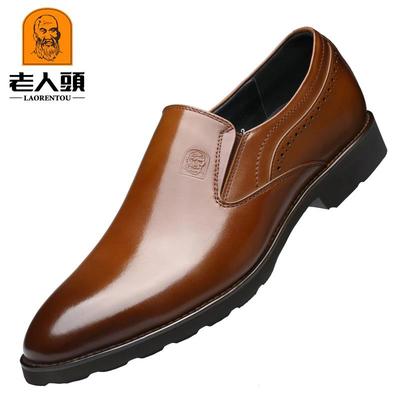 正品老人头男透鞋正商务正装品皮鞋英男伦真皮气休闲鞋一脚蹬男士