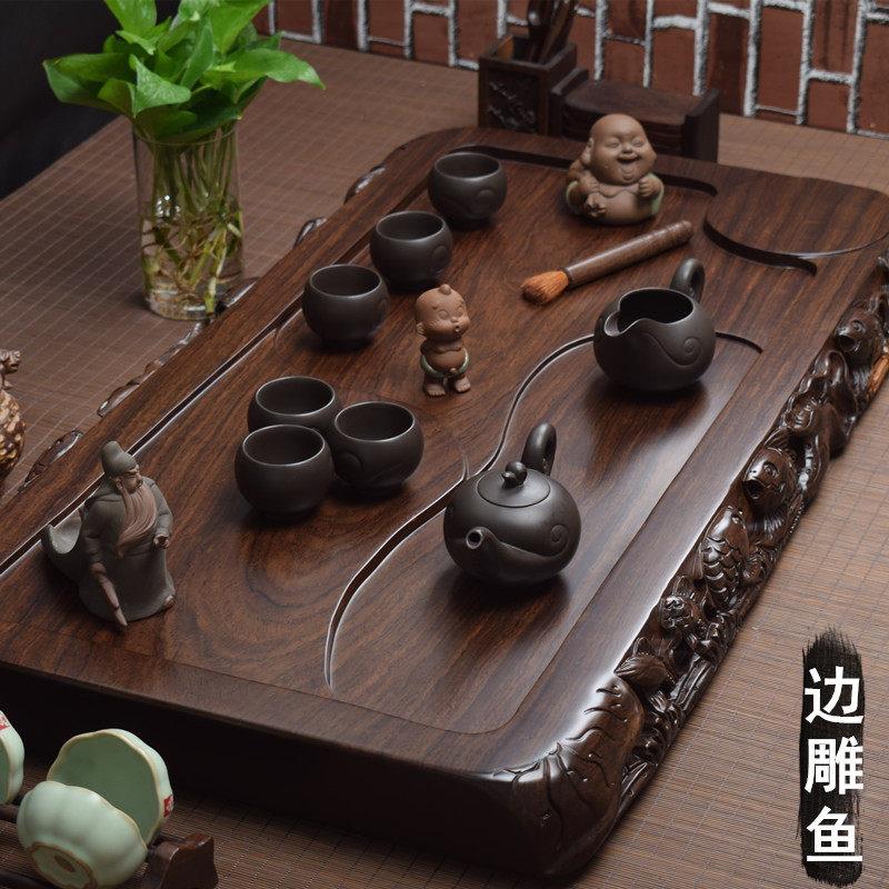 整块乌檀木茶盘实木原木家用茶台 大号红木茶海 高端排水功夫茶具