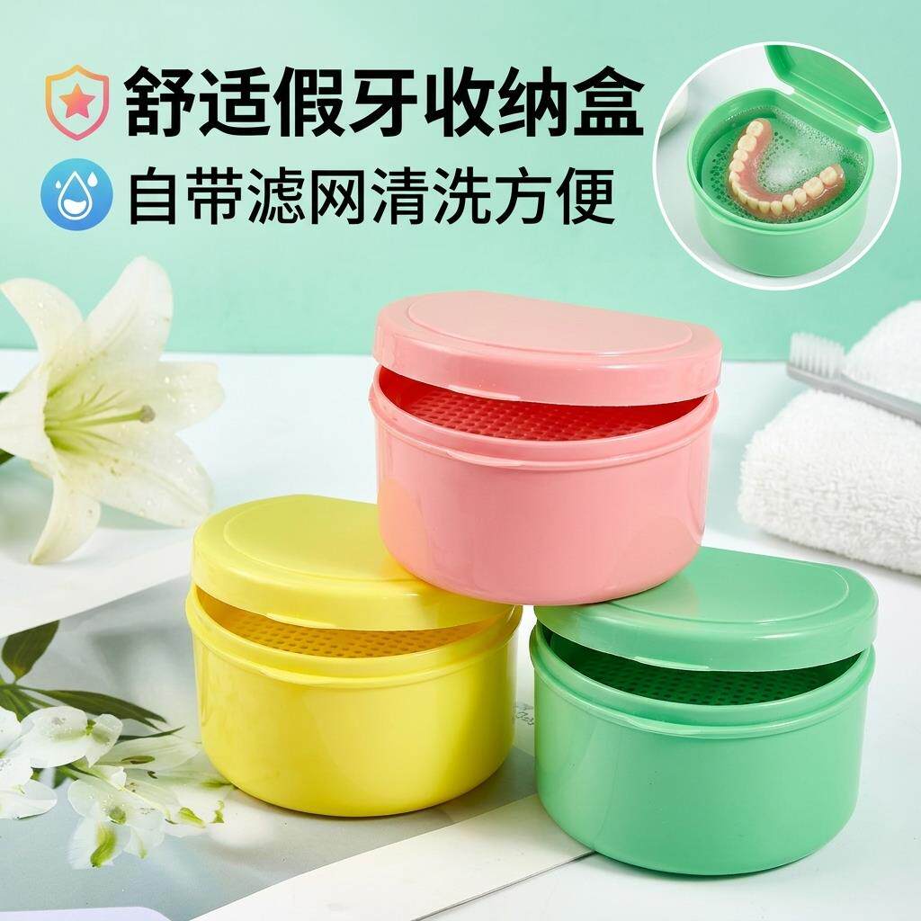 假牙收纳盒食品级清洗老年人义齿加厚耐用浸泡保持器滤网整理神器