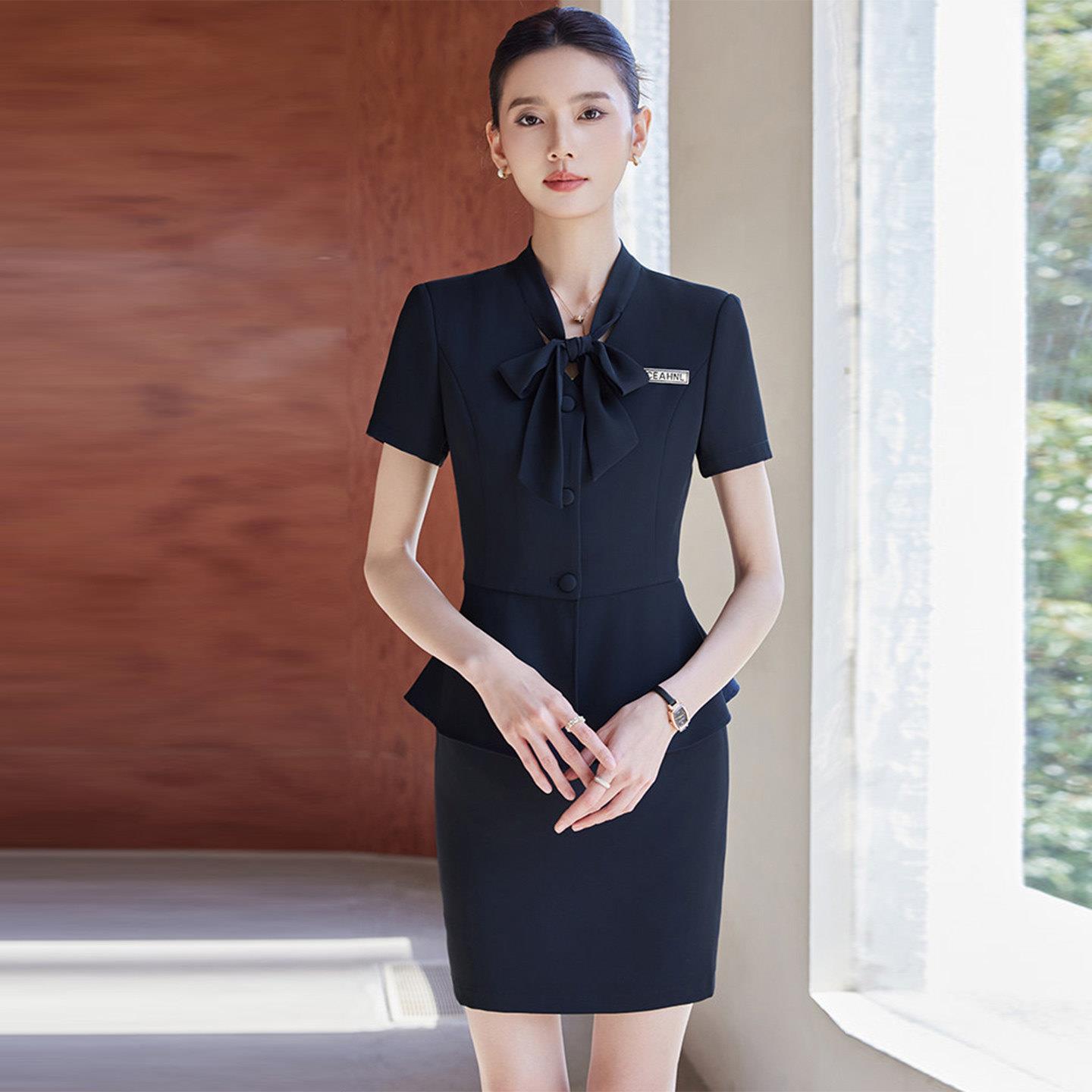 高端短袖西装套装女夏薄款职业酒店前台服务员工作装珠宝店工作服