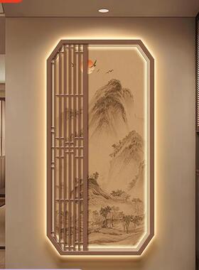 宋代美学玄关装饰画高档山水画入户正对门灯画壁灯走廊尽头挂画