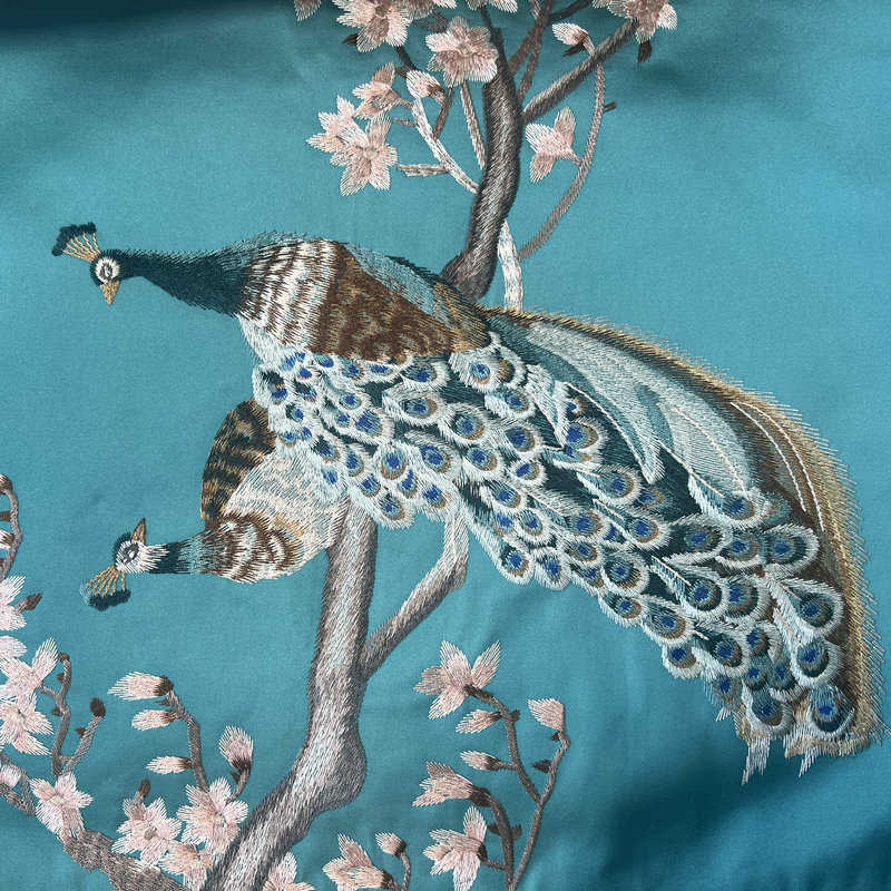 新中式麻布绣花御扇红木沙发坐垫抱枕布料中国风