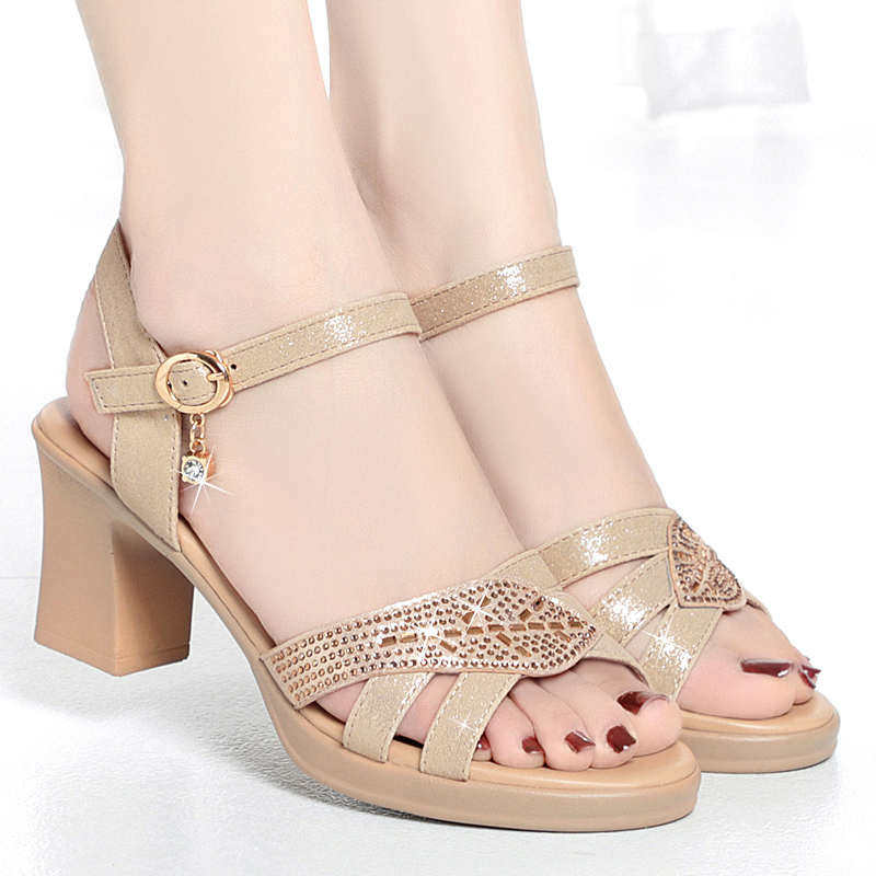 中年妈妈女士凉鞋女款夏走秀高跟鞋粗跟防水台厚底不累脚女鞋小码,女鞋,时装凉鞋,淘宝优惠券,粉丝福利购,淘宝优惠卷