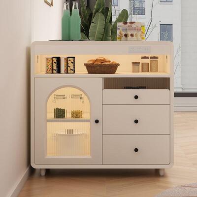 奶油烤漆NGY餐边柜家用客厅厨房收纳储边物柜一体靠墙水柜茶柜酒