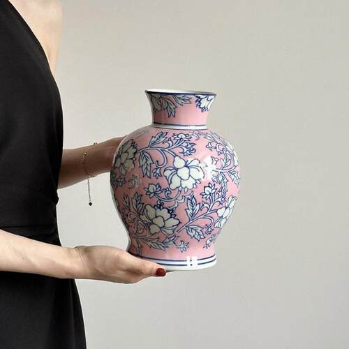 青花瓷复古EPZ瓷插花瓶摆客厅鲜件花花陶罐轻奢感装饰品新中陶式