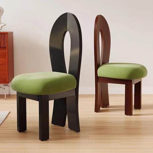 复古实木餐椅法式家用靠背椅子中古风餐桌椅卧室小型客厅人鱼椅