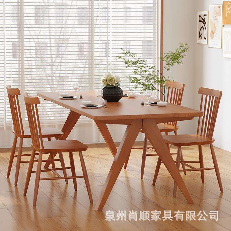 实木餐桌椅组合日式樱桃木餐桌松木工作台鲸鱼餐桌小户型吃饭桌子
