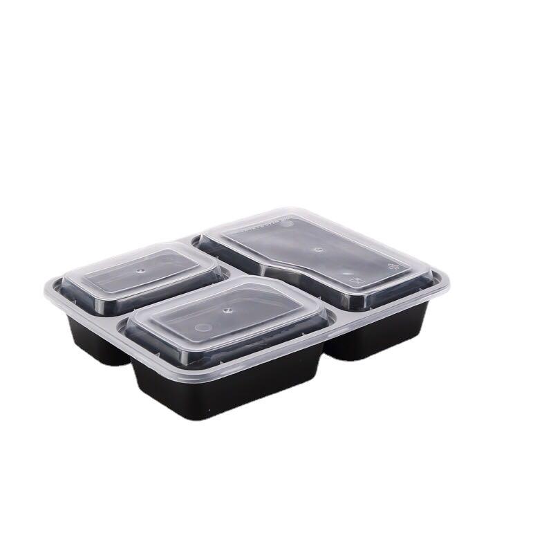 一次性餐盒加厚打包盒美式食品级塑料快餐饭盒三格便当盒