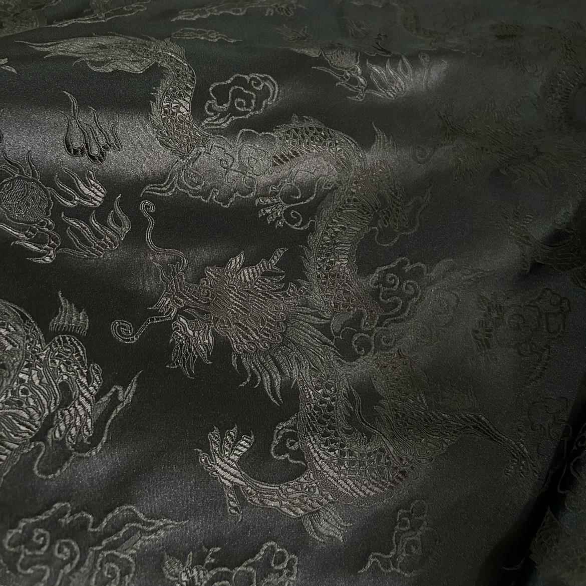 黑色暗纹大龙大气织锦缎布料唐装汉服装饰镶边衣服服装面料