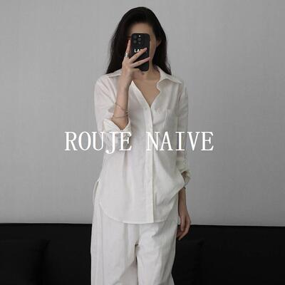ROUJE NAIVE白色亚麻衬衫女2026春夏新款棉麻老钱风慵懒防晒上衣