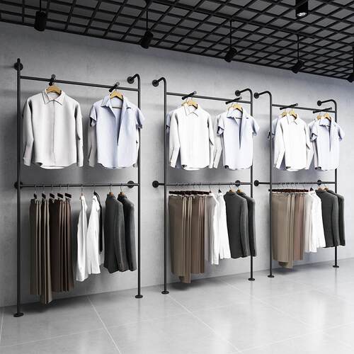 服装展示架上墙壁挂式挂衣服架子多双层鞋包陈列杆组合男装店货架