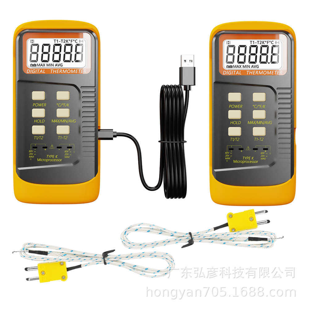 USB充电测温仪K型热电偶温度仪双通道温度计探针式工业温度仪