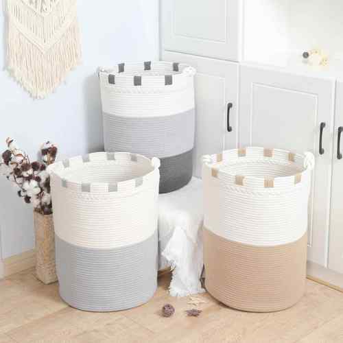 1棉绳编织收纳筐圆形大容量杂物家居带把手脏衣篮玩具筐整理筐