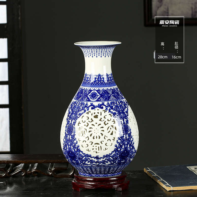 粉彩中式花瓶家居装饰品陶瓷器博古架青花瓷镂空景德镇摆件工艺品