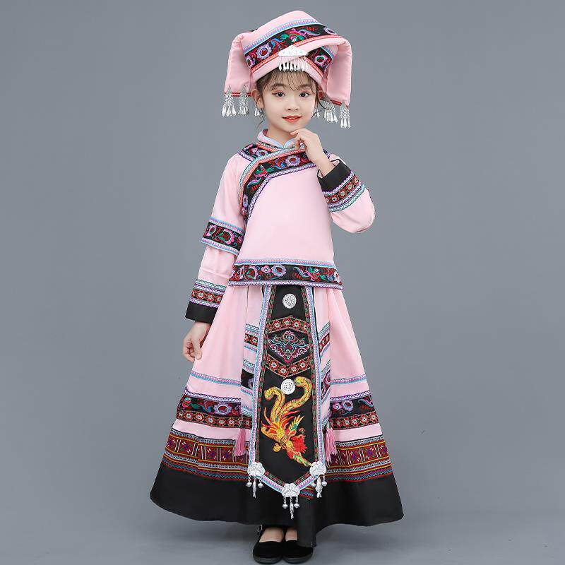 高档广西族三月三男童表演服饰马甲演儿童数民族服装少女童舞蹈壮