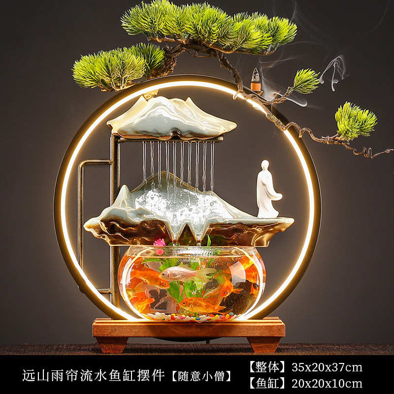 鱼缸装饰生财小型桌面喷泉办公招财乔迁礼品循环流水摆件客厅创意