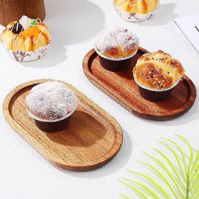 2 Pcs Acacia Wood 20x11.8x1.5cm Breakfast Serving Platter