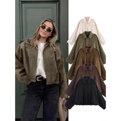 Women Faux Bomber Jacket Oversized Pilot Coats Fall Lapel