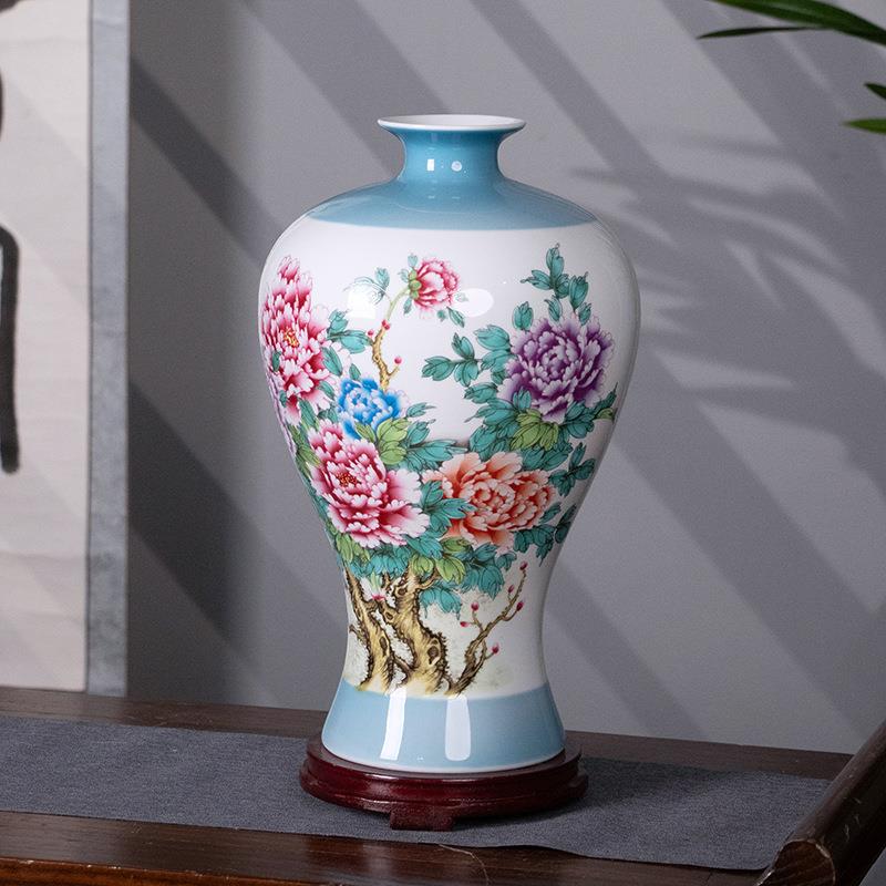 中式高端花瓶装饰品景德镇花开富贵大号瓷瓶牡丹花陶瓷摆件送友人