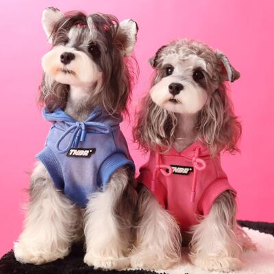 汤尼熊秋冬新款狗狗衣服泰迪雪纳瑞比熊做旧渐变色无袖连帽卫衣潮