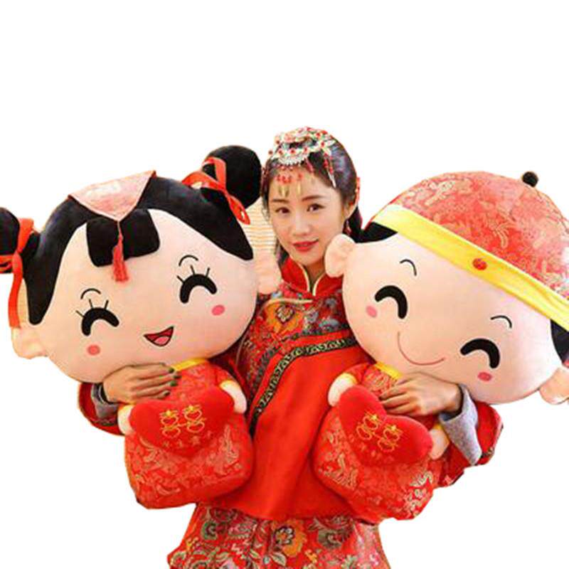 赠送新中式结婚压床娃娃一对婚床靠枕可爱新婚庆婚喜摆件礼物床上