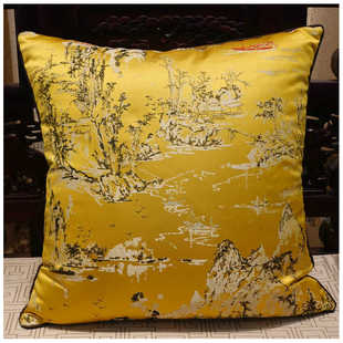 山水人家高精密提花面料实木家具抱枕坐垫棕垫沙发垫布料 新中式