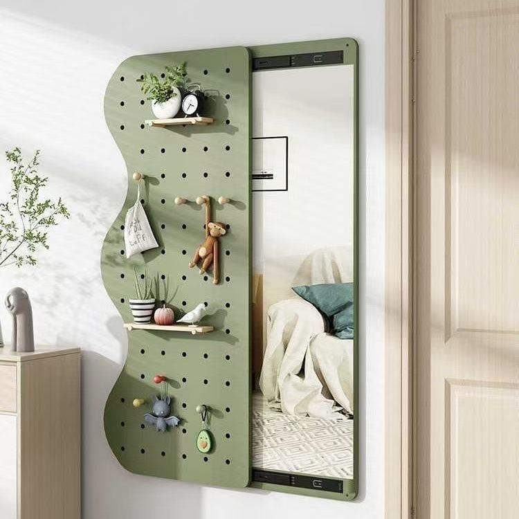 实木玄体全关洞洞板置物架穿衣镜UEK户一入门口挂衣架墙上身镜免