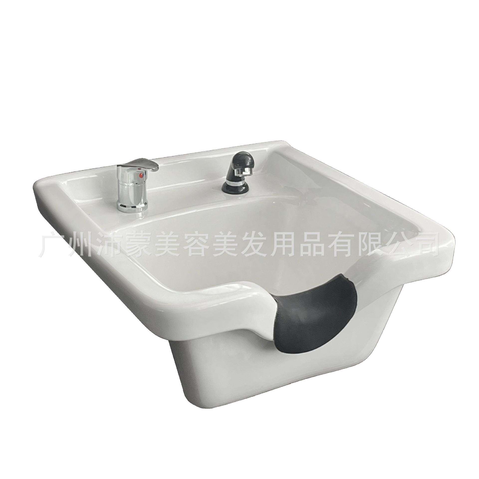 进出口发廊洗头床常用陶瓷盆黑白色方形两种孔眼搭配洗头柜冲水盆
