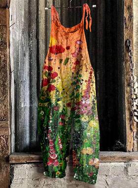 Women's Floral Print Overalls, Casual Comfy Jumpsuit
