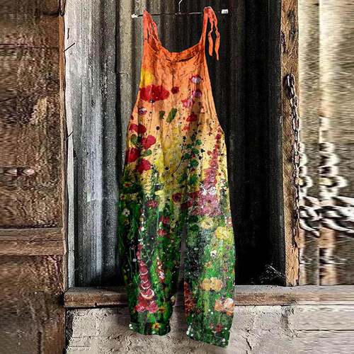 Women's Floral Print Overalls, Casual Comfy Jumpsuit