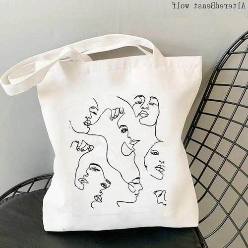 Shopper Woman face one line art Printed Tote Bag women shopp