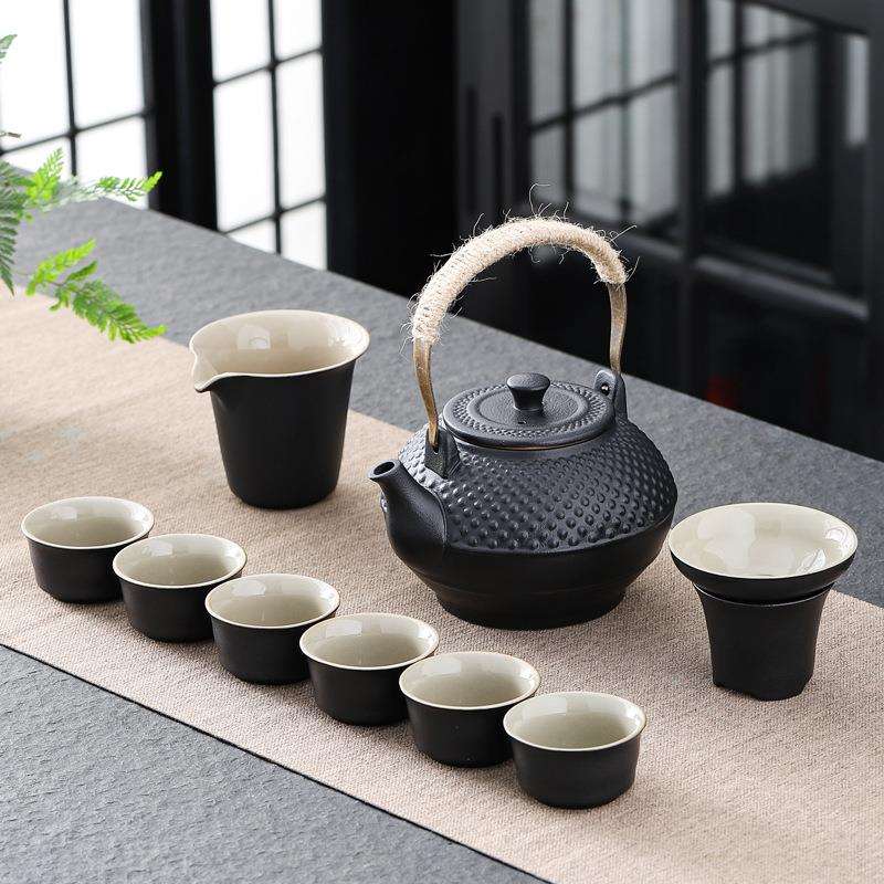 黑陶提梁壶盖碗十头茶具套装 陶瓷家用办公室会客轻奢功夫泡茶壶