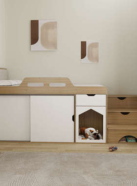 半高床衣柜收纳一体上床下狗窝带踏高箱儿童房间榻榻米单人储物床