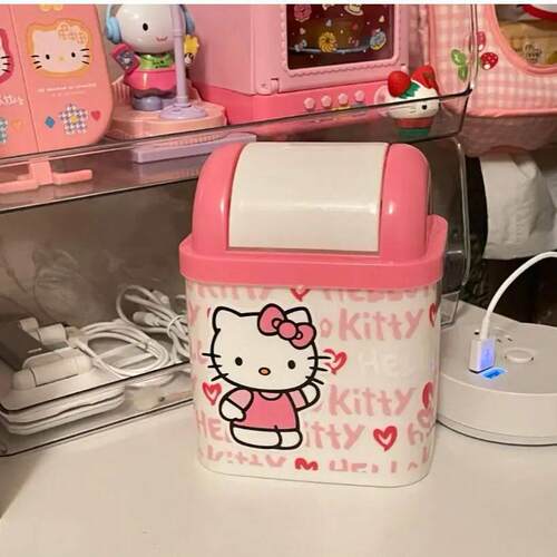 Hello Kitty Mini Trash Can Cute Desktop Trash Bin Kawaii Roo
