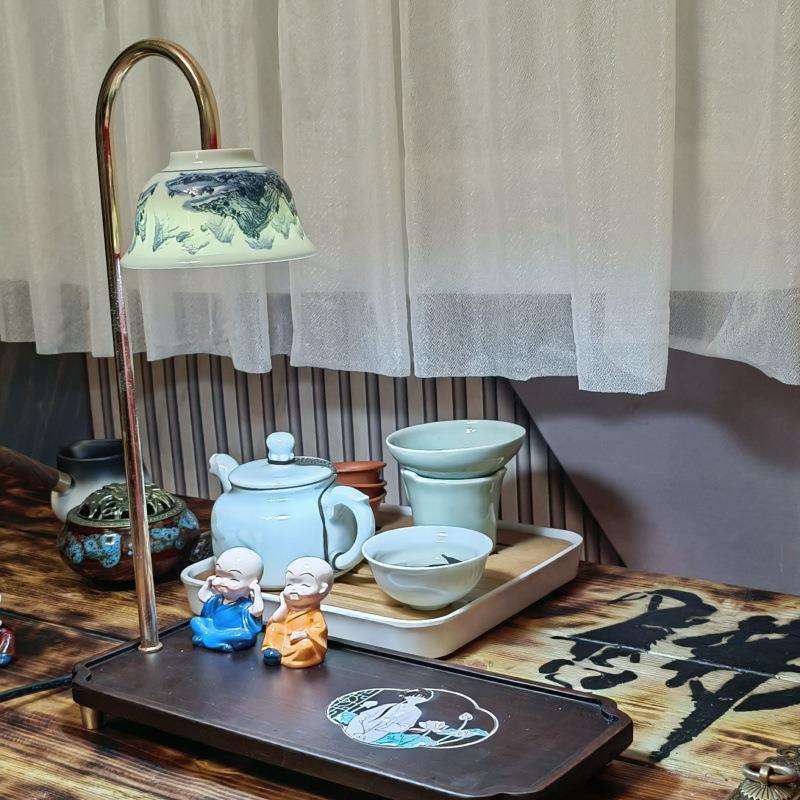 中式茶台创意灯床头卧室书房创意台灯铜灯管茶宠四不悟空创意摆件