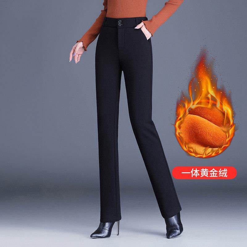 直筒裤女秋冬2025新款高腰修身显瘦烟管裤加绒加厚保暖休闲西装裤