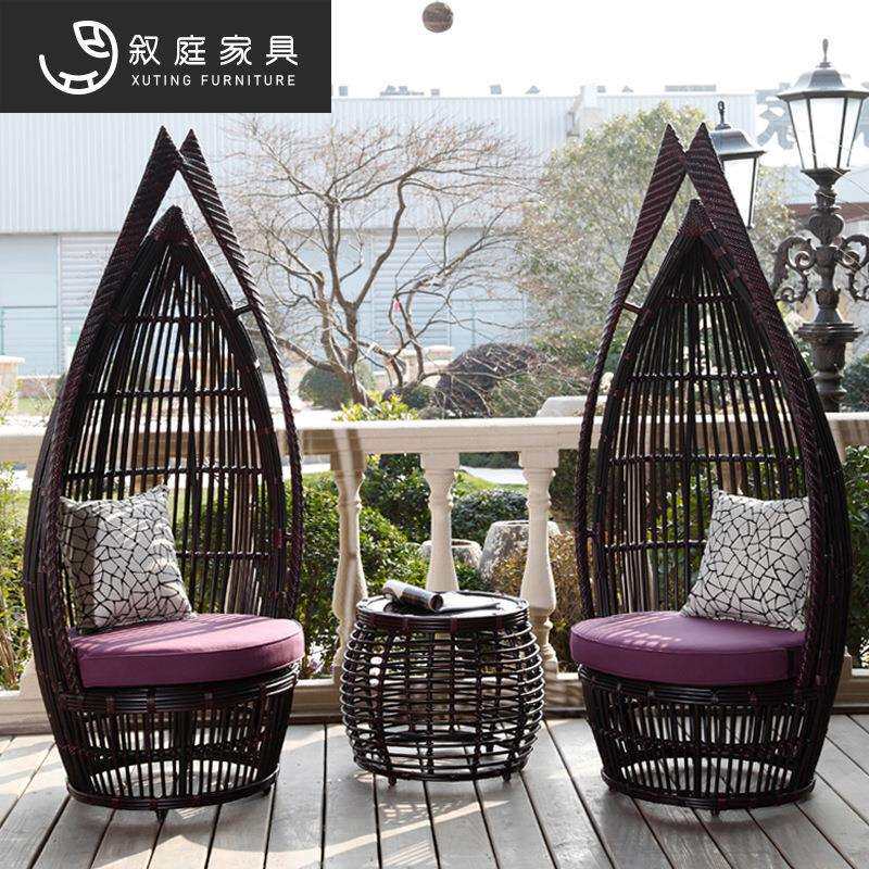 北欧户外庭院藤椅设计师单人位高背藤沙发家具户外藤艺藤沙发