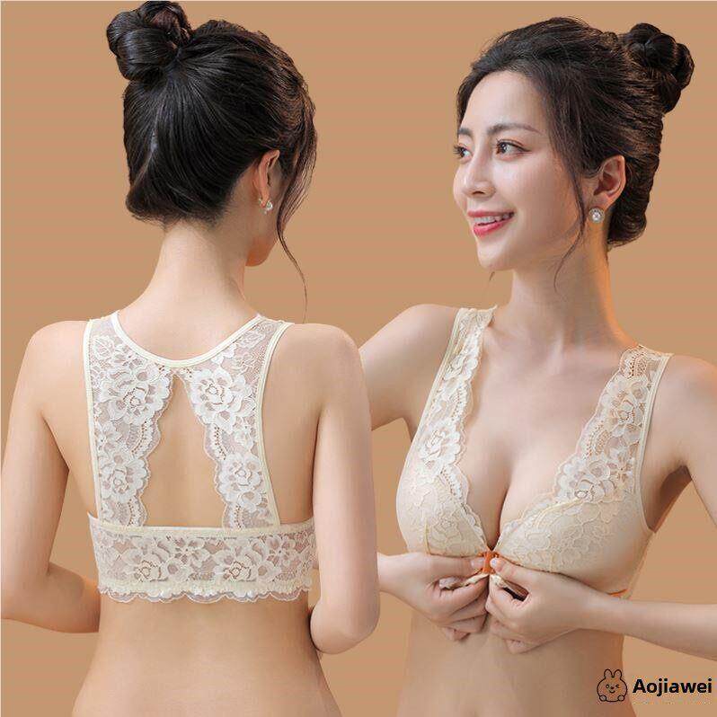 前扣内衣的妇女与小乳房，推高和扩大，薄，无线蕾丝后胸罩套装，