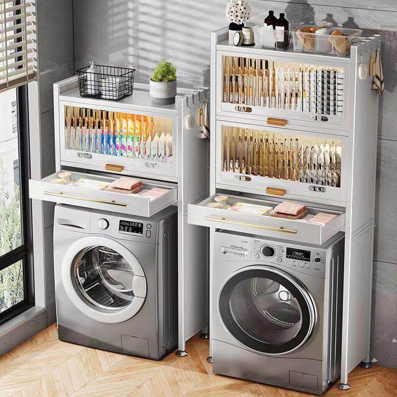 帝义阳台洗衣机置物架滚筒波轮化妆室带柜门上方收纳层架防尘盖布