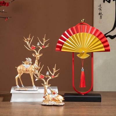 新中式厅摆件国风子客厅玄NOX关电柜饰视品酒店餐扇明档摆台创意