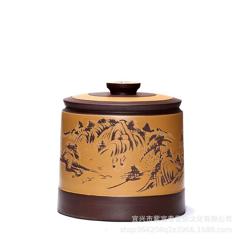 宜兴原矿紫砂茶叶罐大号七子饼普洱罐防潮密封礼品套装厂家直销
