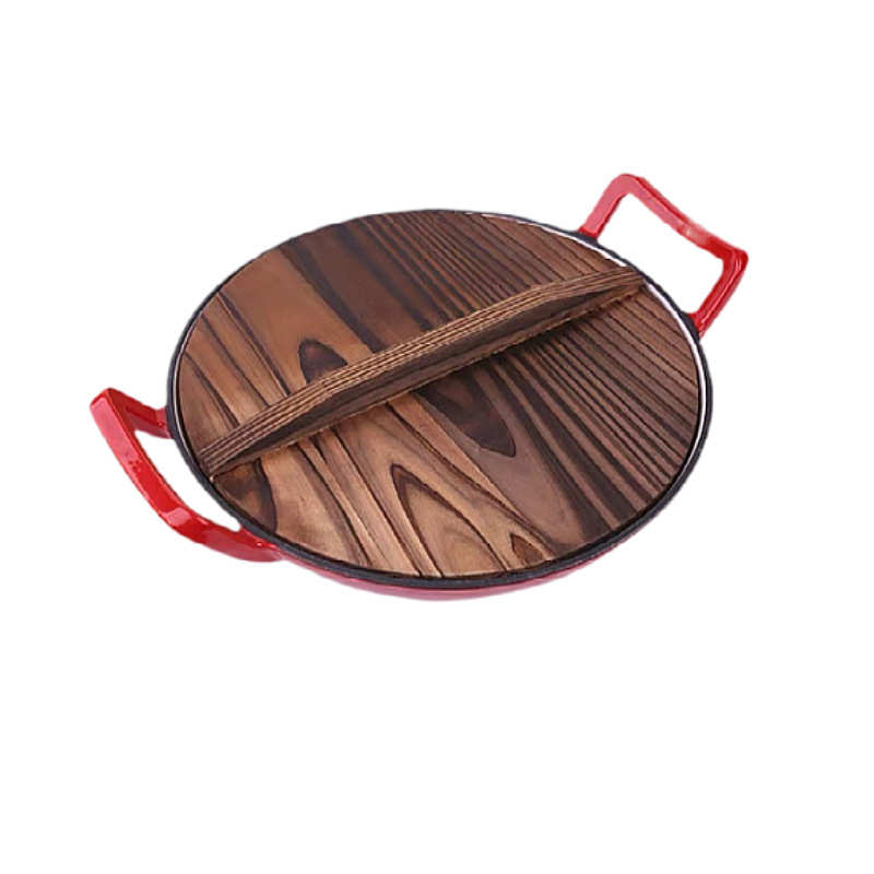 铸铁珐琅炒锅红色内白搪瓷锅摆盘菜容器皿餐厅酒店炖锅炒锅红色