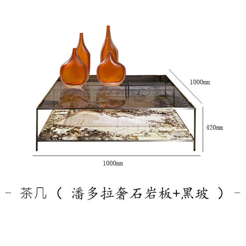 意式正方形玻璃茶几大户型高端设计感家用现代极简轻奢岩板茶几桌